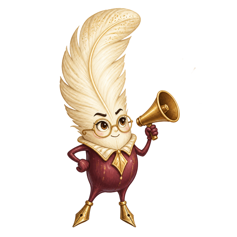 Plumita con gafas de estratega y un megáfono dorado